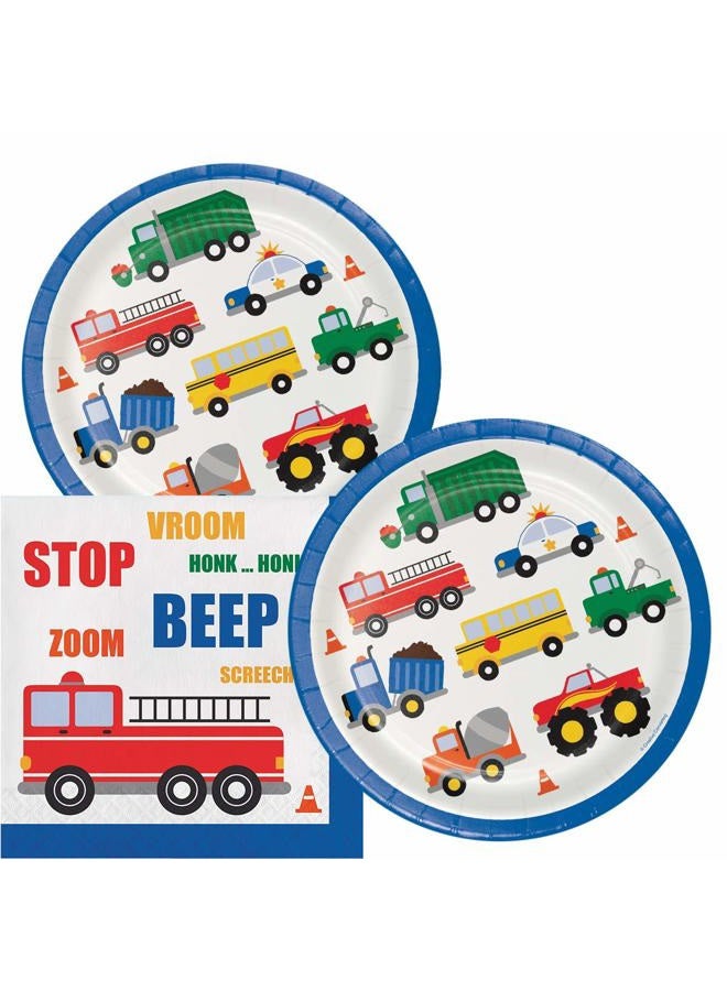 CREATIVE CONVERTING Traffic Jam Birthday Lunch Napkins & Plates Party Kit for 16 Guests - Image 1
